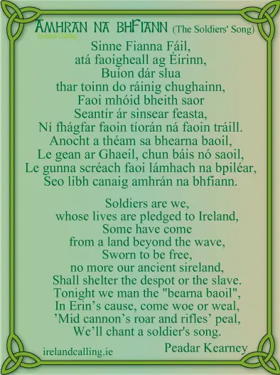 Soldiers Song words by Peadar Kearney. Image copyright Ireland Calling
