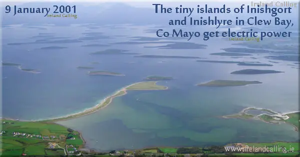 the tiny islands of Inishgort and Inishlyre in Clew Bay get electric power. Image copyright Ireland Calling